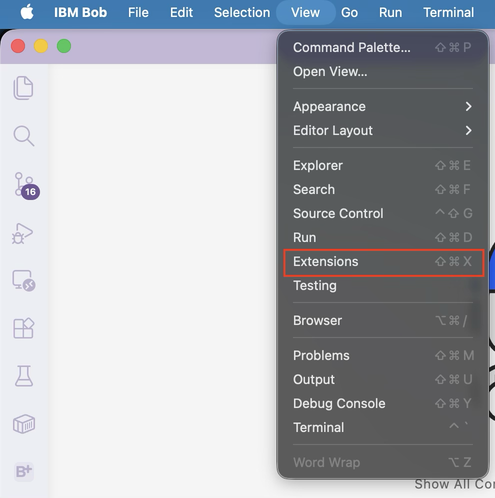 Open Extensions from the View menu