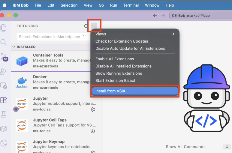 Select Install from VSIX